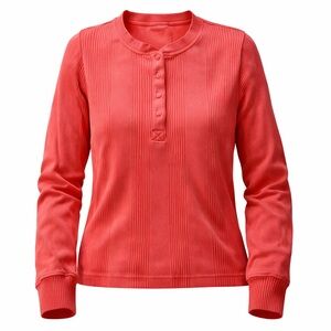 Aerie Long Sleeve Ribbed Knit Henley Shirt Coral Sz XL Crewneck Buttons